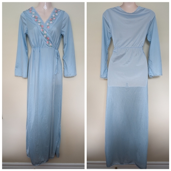 Vintage floral embroidered robe blue xs small - Picture 2 of 12